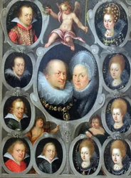 Duke Friedrich I (1557-1608) and Duchess Sibylla of Württemberg with ten of their children